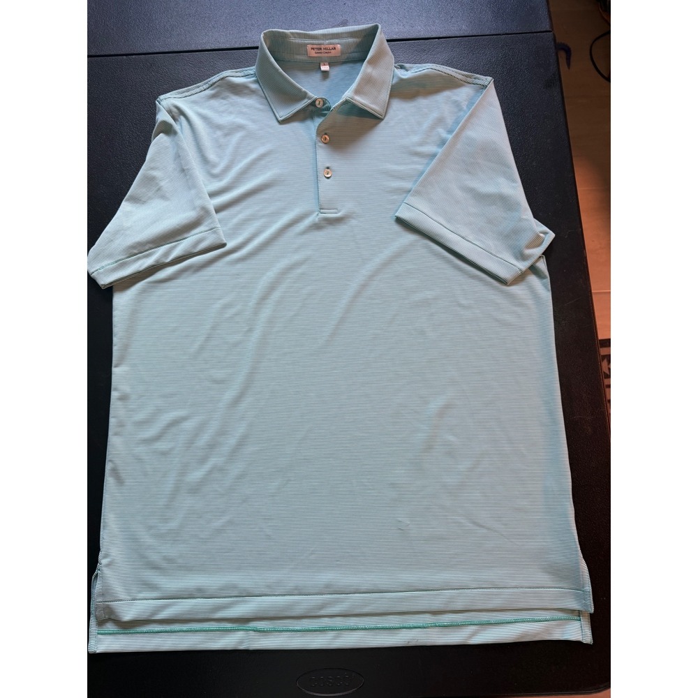 Peter Millar Summer Comfort Polo Shirt Mens Large Green White Stripe MS23EK11S